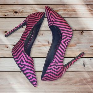 PAPER FOX PINK AND BLACK STRIPED PUMPS WITH 4 INCH STILETTO HEELS